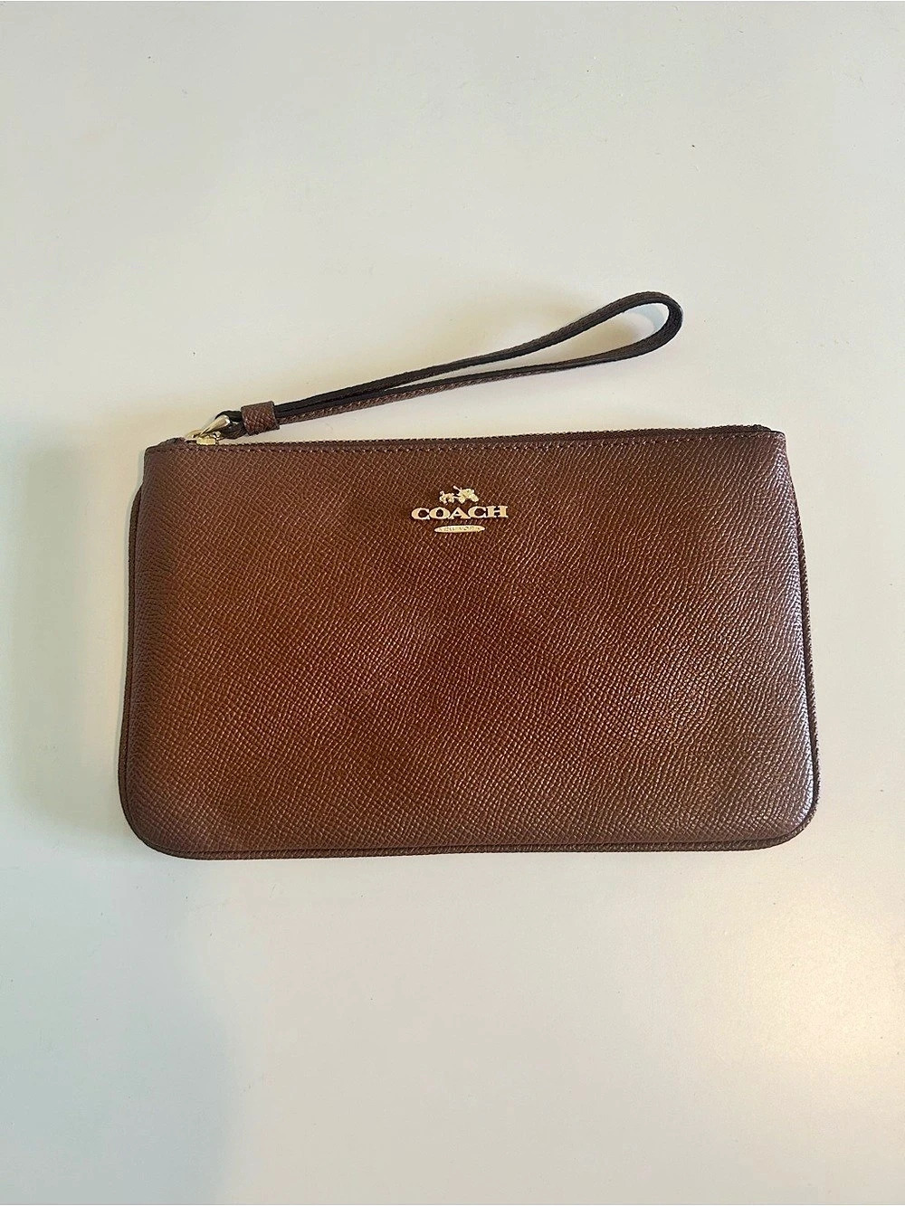 Coach Crossgrain Leather Corner Zip Wristlet Brown